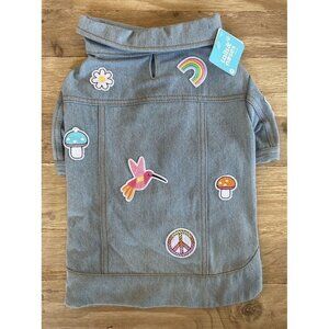 Tails And Noses Dog Denim Jean Jacket MEDIUM Patches Hippie Peace (20- 22") NEW